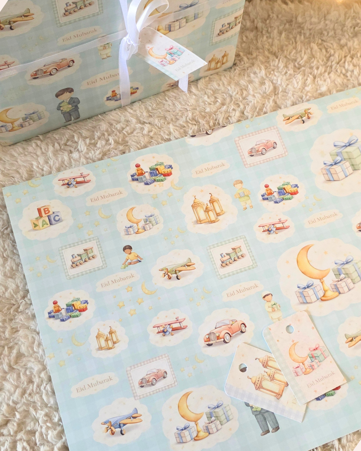 Boys Plaid Wrapping Paper Blue